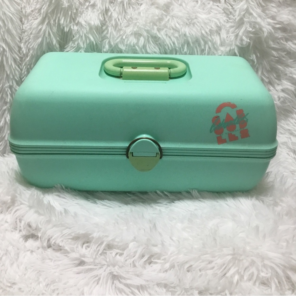 Caboodles of California VTG Aqua Teal Mirror Large 15" 3 Tier Makeup Case #2630